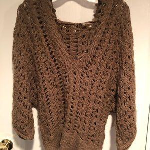 Hooded knit poncho